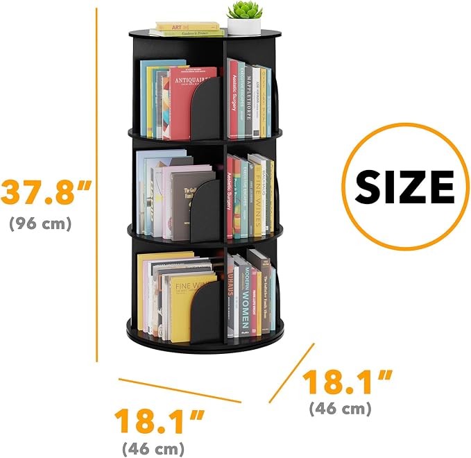 SpaceAid 3 Tier Rotating Bookshelf Tower, Spinning Bookcase Lazy Susan - Image 2