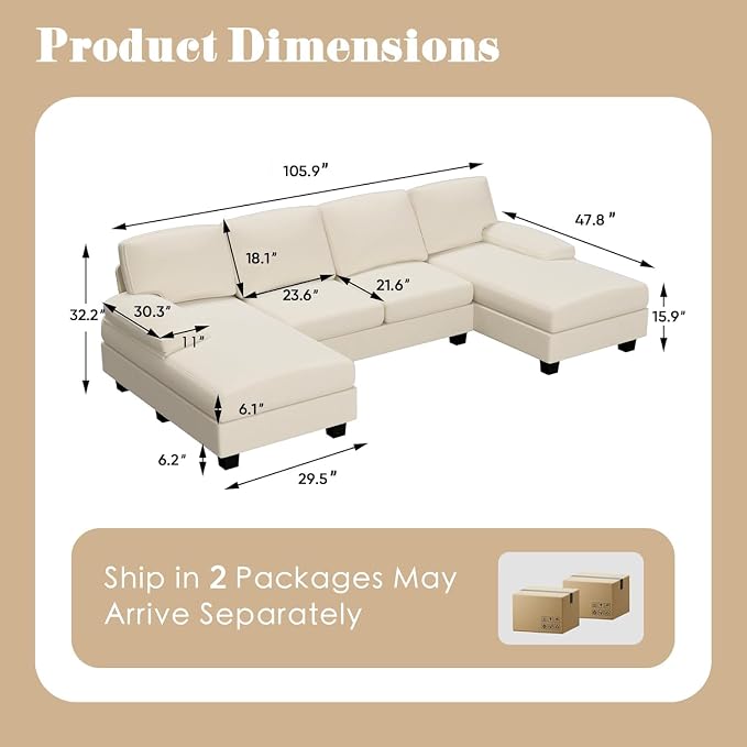 Furniwell Convertible Sectional Sofa Couch, 4 Seat Sofa Set - Image 2