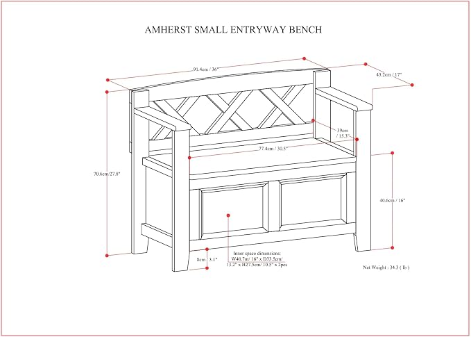 SIMPLIHOME Amherst Entryway Storage Bench - Image 3