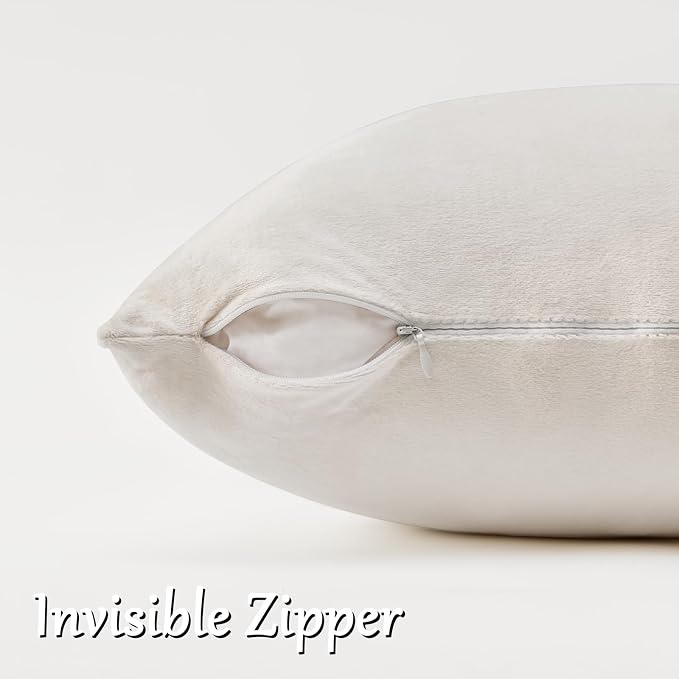 GIGIZAZA Velvet Pillow Covers 24x24 Decorative Pillows Pack of 2 Ivory | Beige - Image 4