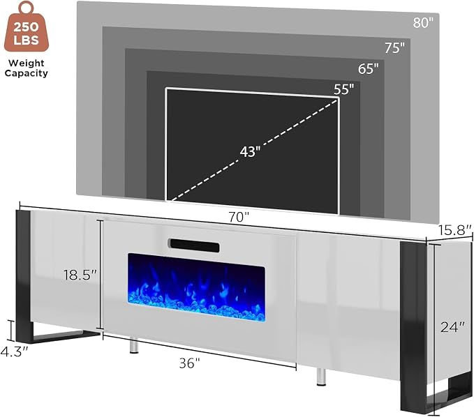 AMERLIFE 3 Piece Modern Wall Unit Entertainment Center Set, High Gloss 70" - Image 9