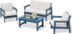 SERWALL 4 Piece HDPE Outdoor Furniture Set, All Weather Wood-Like Outdoor Sofa by SERWALL