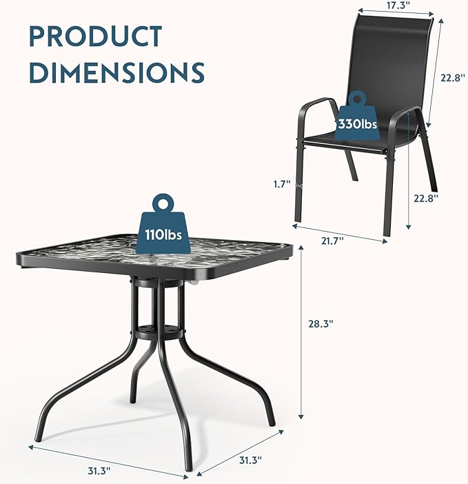 Arlopu 5 Piece Outdoor Patio Dining Set, Porch Furniture - Image 2