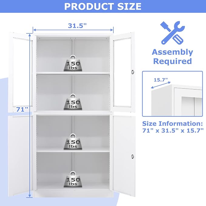 4 Door Display Cabinet with Adjustable Shelves, Locking Steel Storage Caninet - Image 3