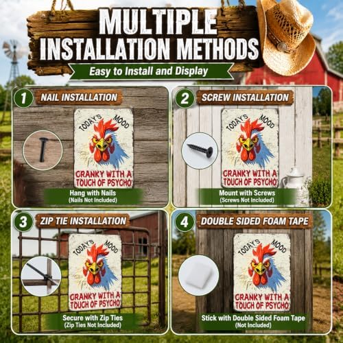 Vintage Rooster Metal Tin Sign Wall Decor Todays Mood Cranky With A Touch Of Psycho Retro Funny Chicken Wall Art Plaque Farmhouse Kitchen Farm Home Wall Decoration 12x16 Inch - Image 4