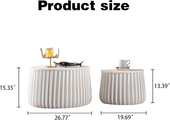 46.46'' White Round Coffee Table Set of 2 - Image 2