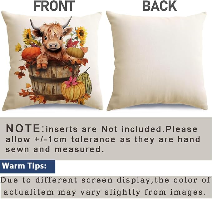 RABUSOFA Fall Decor Pillow Covers 18x18 Inch Highland Cow Autumn Decorations - Image 7