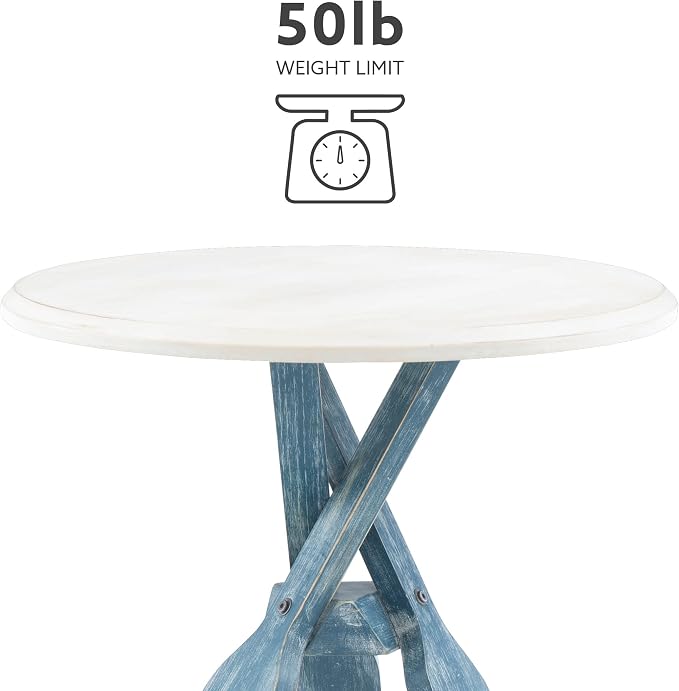 Powell Round Top Shanice Oar Coastal Blue and White Side Table - Image 10