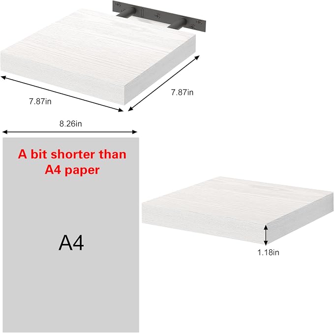 Fixwal 8inch Floating Shelves for Wall, Small White Shelves Wall Mounted Shelf - Image 2