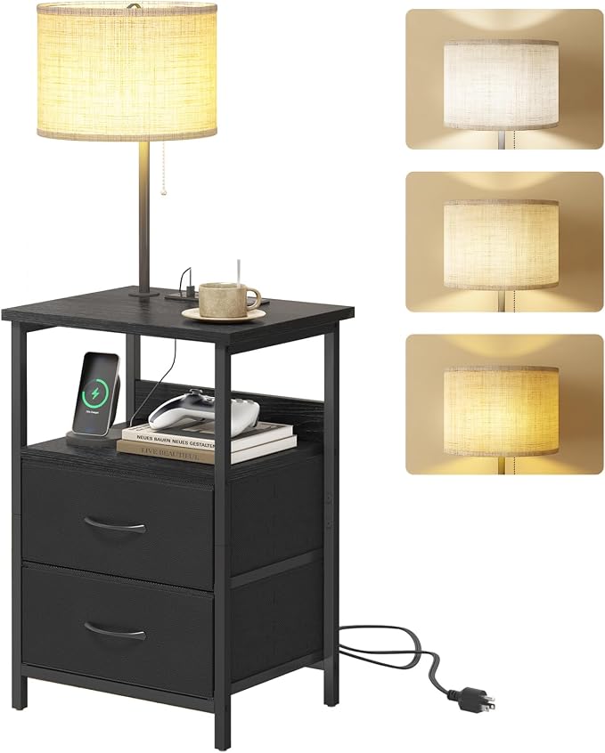 Fixwal Bedside Table with 3 Color Temperature Reading Light, Nightstand with by Fixwal