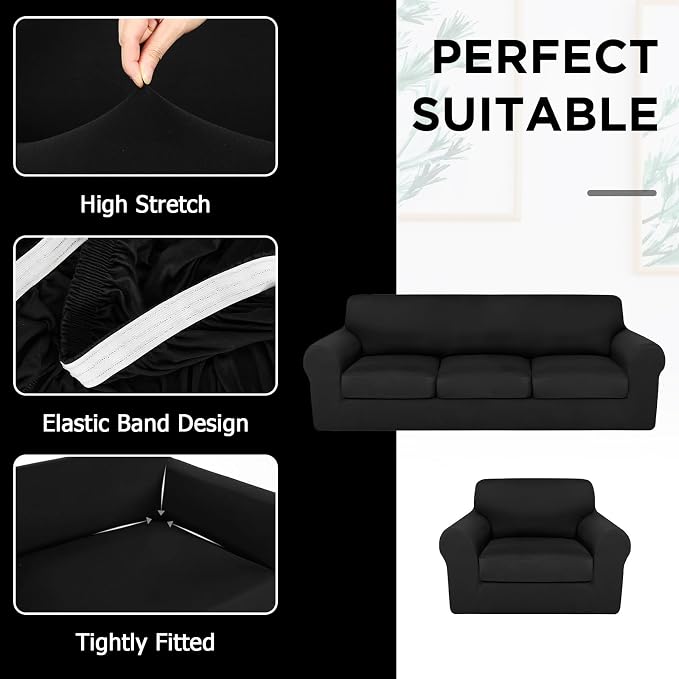HunnmingRe Sofa Covers for 3 Cushion Couch Stretch Sofa and Loveseat Covers Set - Image 4