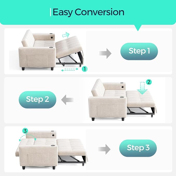 LINSY Sleeper Sofa Bed, Small 3 in 1 Convertible Loveseat Sleeper Couch - Image 4