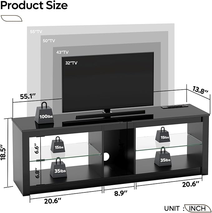 Bestier LED TV Stand for 55/60/65 Inch TV, Modern Gaming TV Console - Image 2