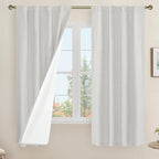 Light Grey 100% Blackout Linen Curtains 63 Inches by LAMIT