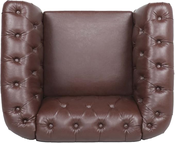 LEVNARY Leather Chesterfield Chair, Mid-Century Modern Single Sofa Chair - Image 5