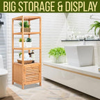 SereneLife 5-Tier Bamboo Bathroom Storage, Corner Slim Rack Cabinet Organizer - Image 5