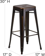 Flash Furniture Kai Commercial Grade 30" High Backless Distressed Copper Metal - Image 3