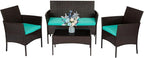 FDW | 4-Piece Patio Furniture Set | Brown & Blue | Outdoor Wicker Furniture by FDW