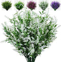 XLFAQXM 8 Pack Artificial Plants Flowers Grass Shrubs No Fade Faux Plastic Flowers Outdoor for Vases Farmhouse Garden Porch Patio Office Indoor Wedding Decoration Greenery Fake Plants (5#White) by XLFAQXM