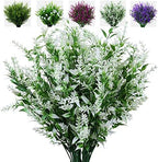 XLFAQXM 8 Pack Artificial Plants Flowers Grass Shrubs No Fade Faux Plastic Flowers Outdoor for Vases Farmhouse Garden Porch Patio Office Indoor Wedding Decoration Greenery Fake Plants (5#White) by XLFAQXM