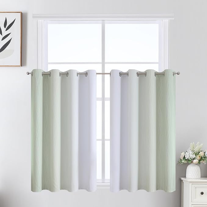Sage Green and Greyish White Ombre Blackout Curtains by ESTELARTEXTILER