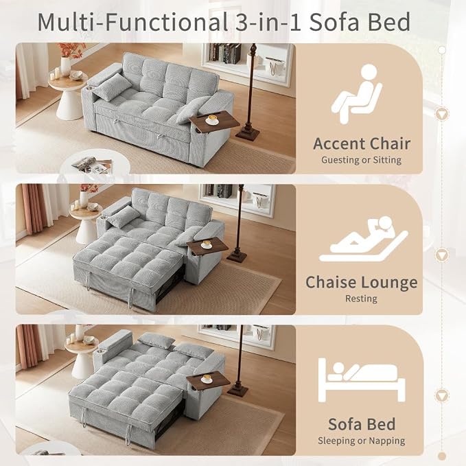 Auvsoce 65'' Convertible Sleeper Sofa Bed - Image 6