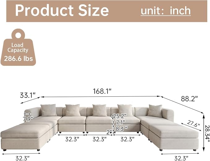 Guyii Velvet Sectional Sofa, Oversized 9-Seater U-Shaped Convertible Couch - Image 2