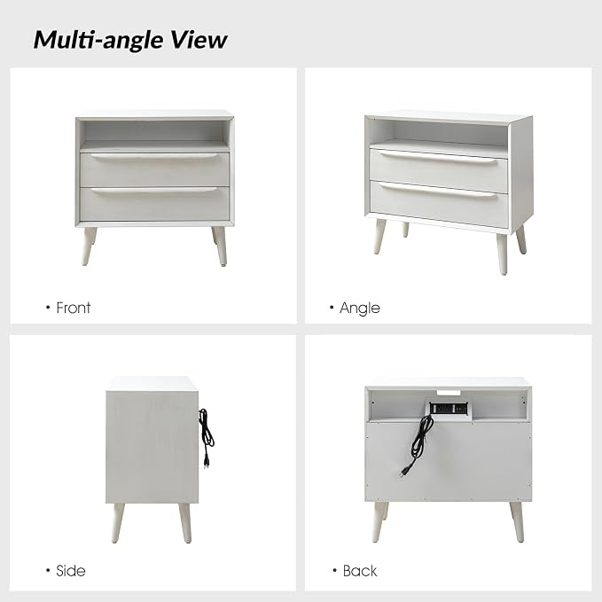 HULALA HOME End Table with Charging Station, Mid-Century Modern 2 Drawer and - Image 3