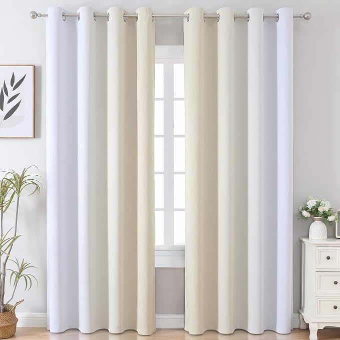 Beige and Greyish White Ombre Blackout Curtains Living Room 96 Inches Long | - Image 2