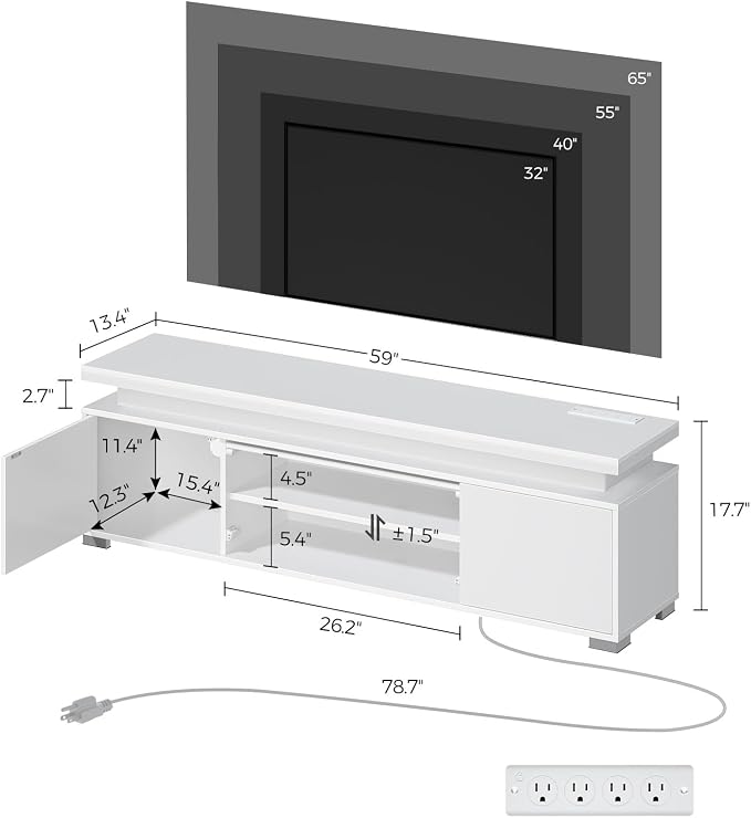 Rolanstar TV Stand with LED Lights & Power Outlet, Modern Entertainment Center - Image 5