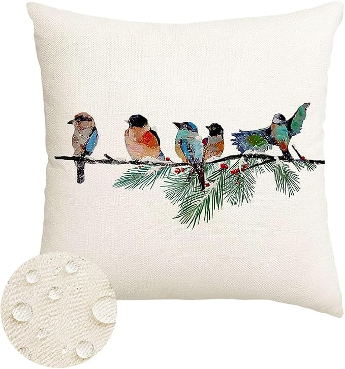 RABUSOFA Christmas Outdoor Pillow Covers Waterproof 18x18 Inch Birds Christmas by RABUSOFA