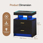 LED Nightstand Set 2 with Wireless Charging Station, Glass Top Smart Bedside - Image 2