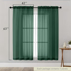 Sheer Hunter Green Curtains for Bedroom Living Room 63 Inch Length 2 Panels - Image 2