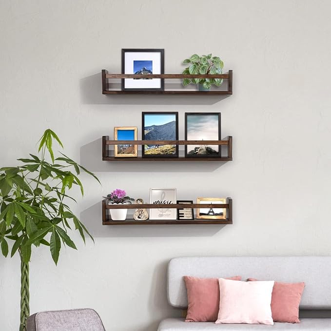 AZSKY Nursery Book Shelves 24 Inch Deep Walnut Floating Bookshelf - Image 4