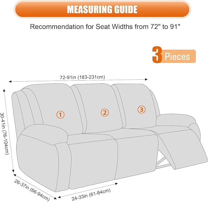 VANSOFY Recliner Cover, 3-Pieces Stretch Reclining Couch Covers - Image 2