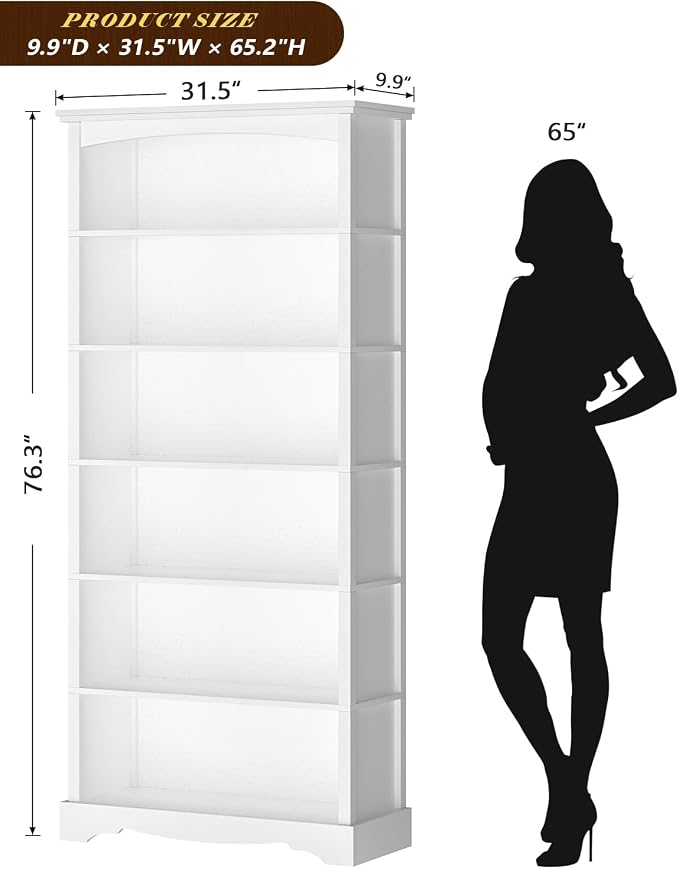 TVU 6-Tier Wooden Bookshelf, 76 Inch Tall Bookshelf - Image 3
