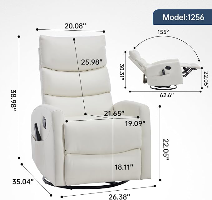 Trustyue Swivel Rocker Recliner Chair, 360° Swivel Recliner - Image 3