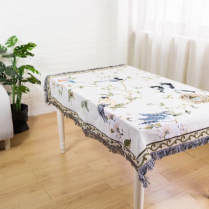 VClife Boho Beige Jacquard Couch Cover Modern Floral Bird Cotton Linen Slipcover - Image 2