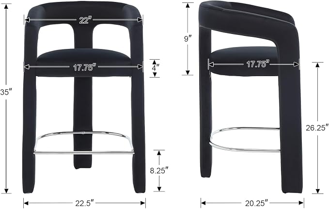HNY 26 Inch Modern Tall Barrel Bar Stool, Velvet Upholstered Barstool - Image 2