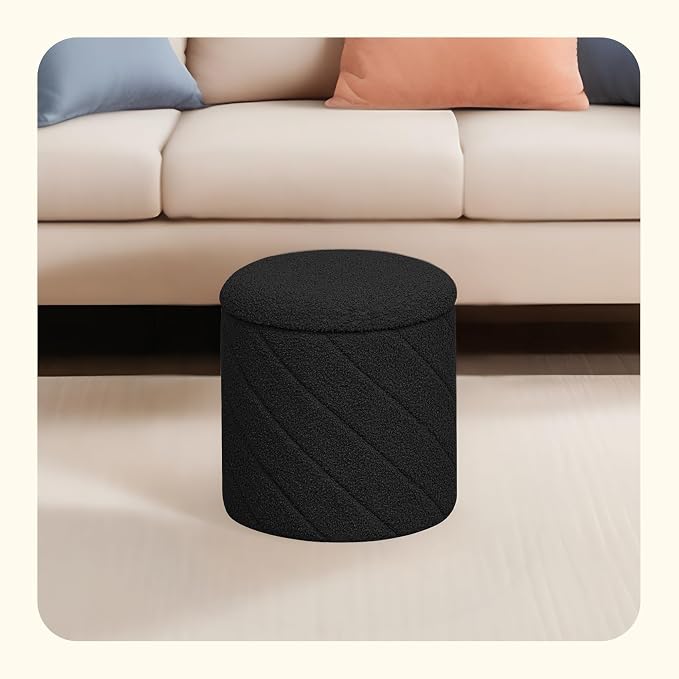 PINPLUS Ottoman with Stroage Round Boucle Ottoman and Tray Sherpa Removable - Image 6