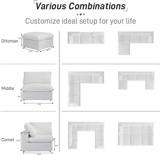 Cloud Couch Modular Sectional Sofa, Oversized 8 Seater Sofa, 160.6" U Shaped - Image 5
