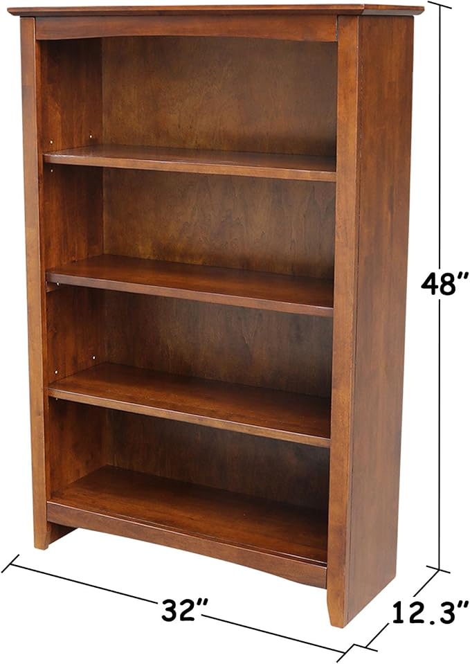 Solid Wood Bookcase 48" High, Adjustable Shelves, Parawood Construction - Image 6