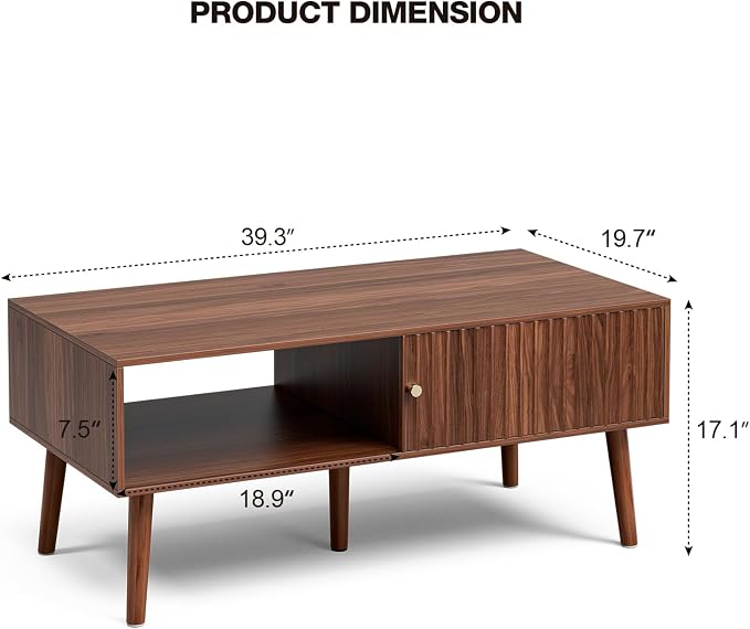LCRBOL Coffee Table with Storage, Mid Century Dining Table with Sliding Fluted - Image 2