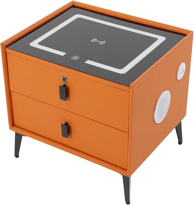 Smart Nightstand w/Fingerprint Lock Drawers, Smart Bedside Table w/USB Charging by Headery