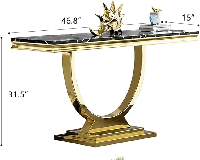 Henf 47" Marble Console Table Modern Black Faux Marble Entryway Table - Image 2