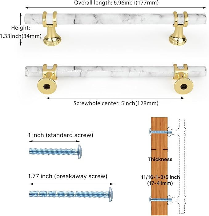 Rergy Cabinet Handles Marble Drawer Pulls and Knobs, T-Bar Hardware - Image 2