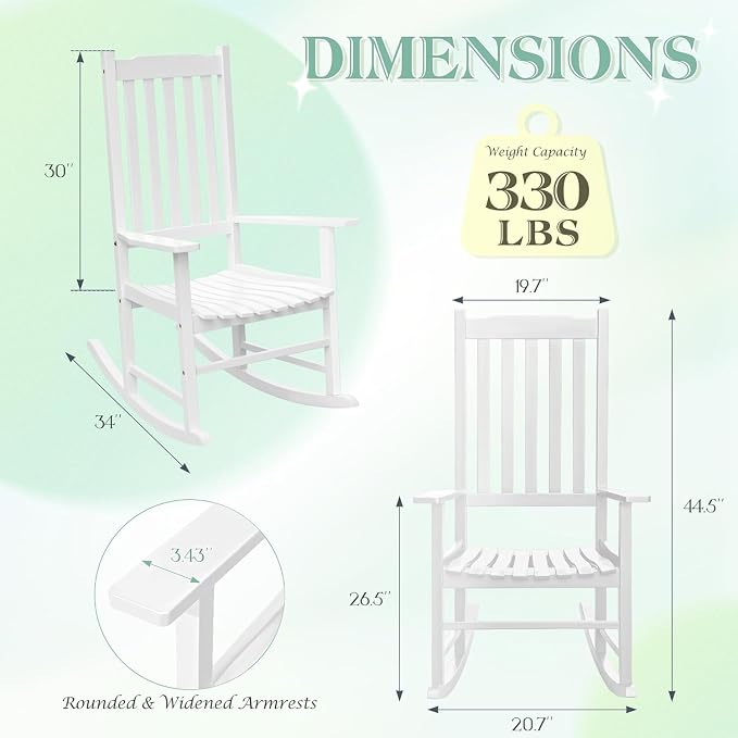 Flamaker Acacia Wood Patio Rocking Chair Set of 2, High Back and Widen Armrest - Image 3