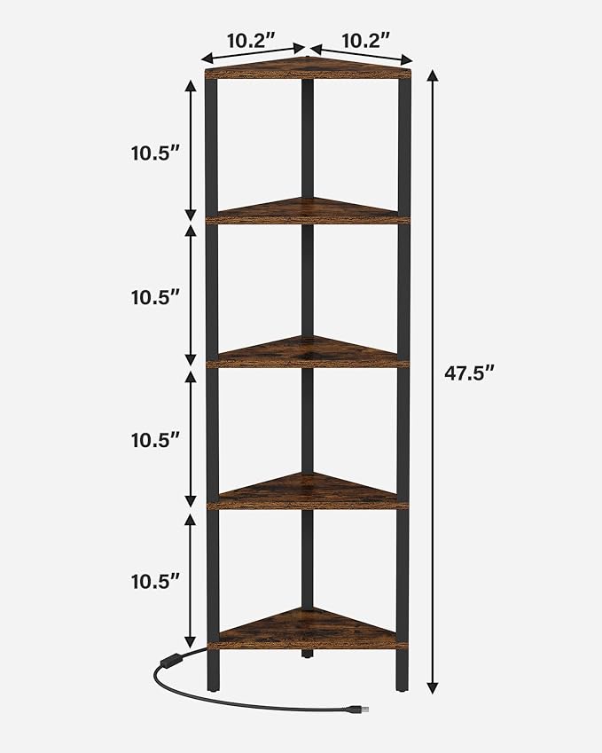 TUTOTAK Corner Shelf with LED Light, 5-Tier Corner Bookshelf - Image 2