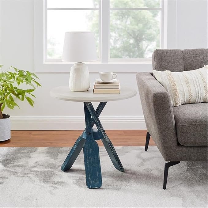 Pemberly Row Transitional Wood Side Table, 22 in Round Distressed Cream and - Image 2