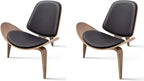 Modern Shell Lounge Accent Chairs, Faux Genuine Leather Mid Century Armless by OTDMEL